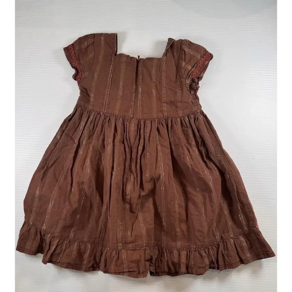Gymboree Girls 2T Brown Smocked Safari Dress Giraffe Zebra Elephant Cotton